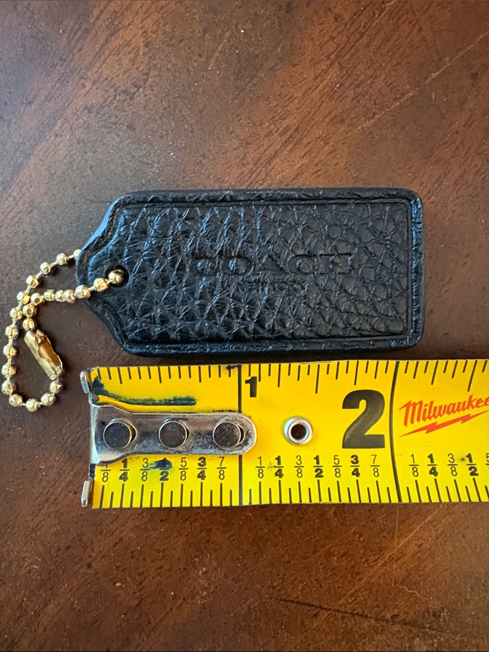 Coach Black Leather Tag with Gold Chain